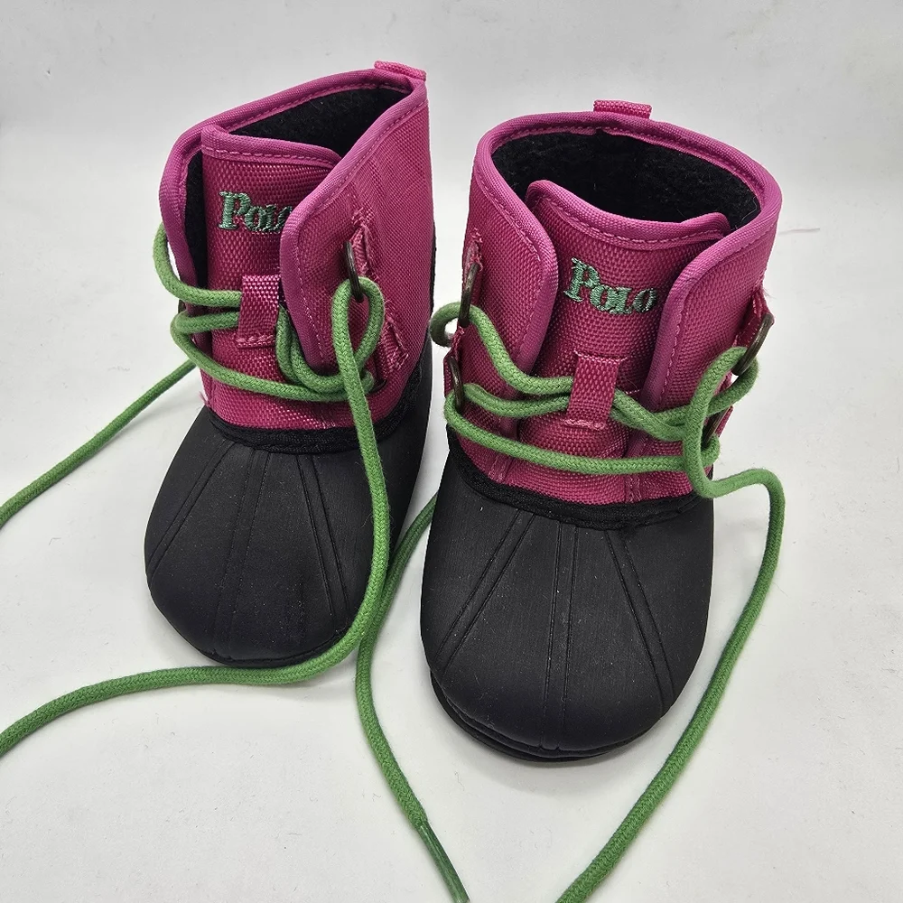 Ralph Lauren Baby Snow Boots | Black w/ Pink | Size USA 2 (4.7” Heel To Toe)